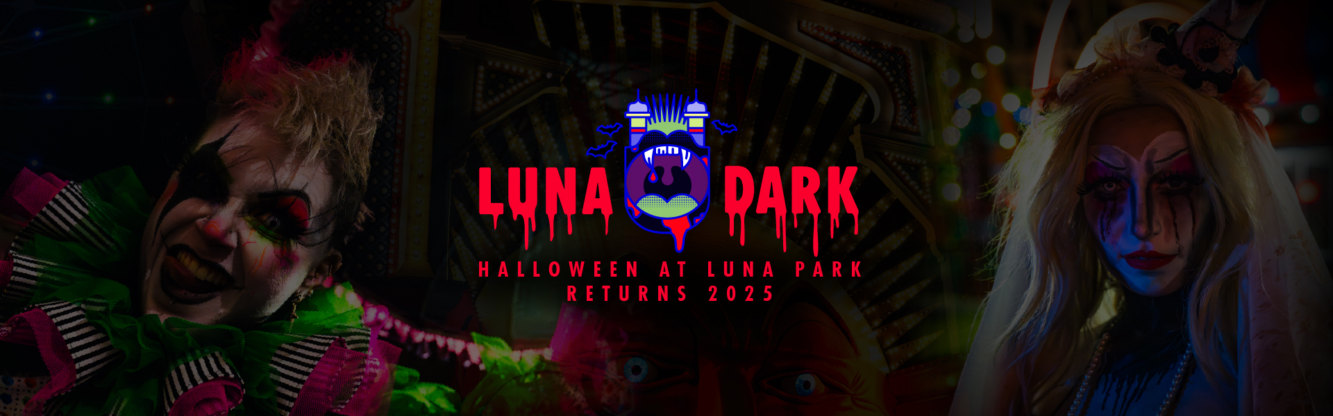 Luna Dark web banner with dark shadow clown characters.